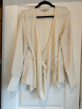 LOFT Cream V-Neck Wrap Top
